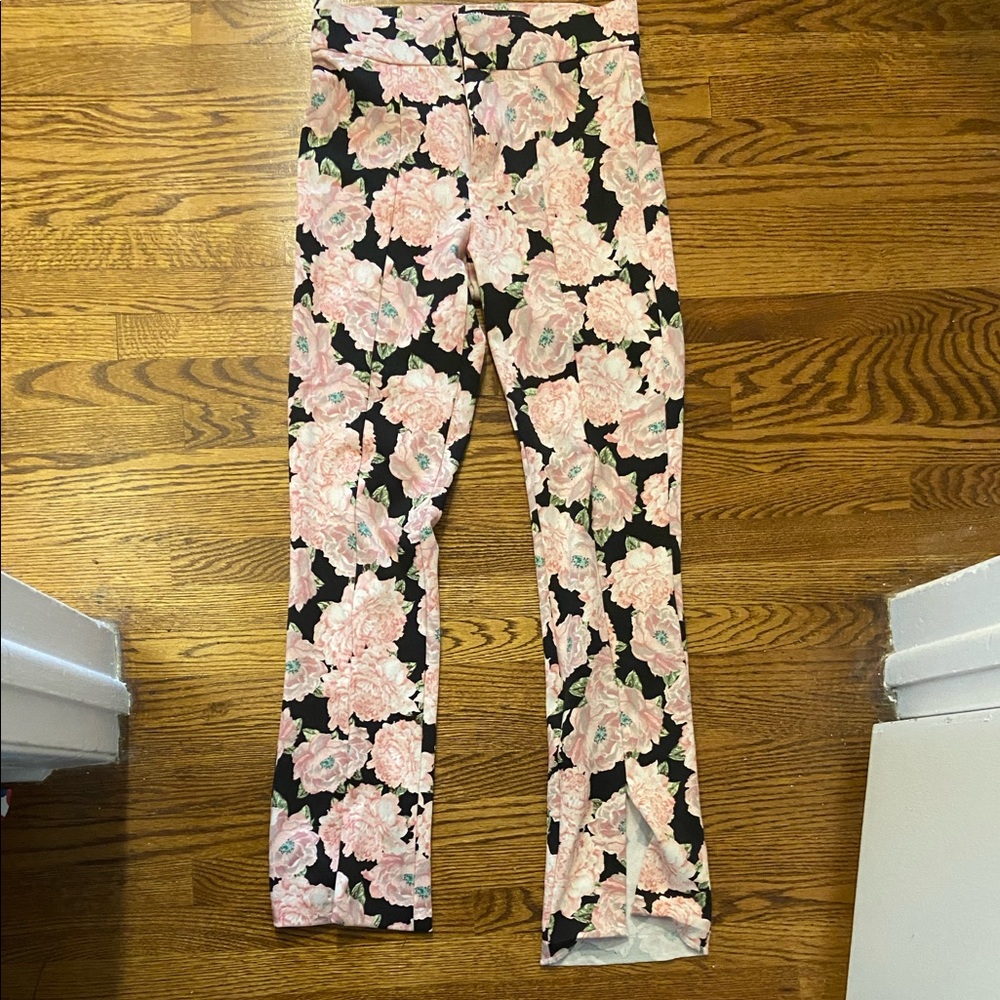 Zara stretch rose-printed flared slacks